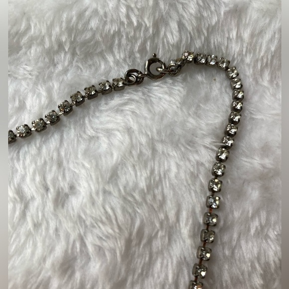 Vintage Prong Set Black & Clear Rhinestones Necklace - Picture 8 of 9